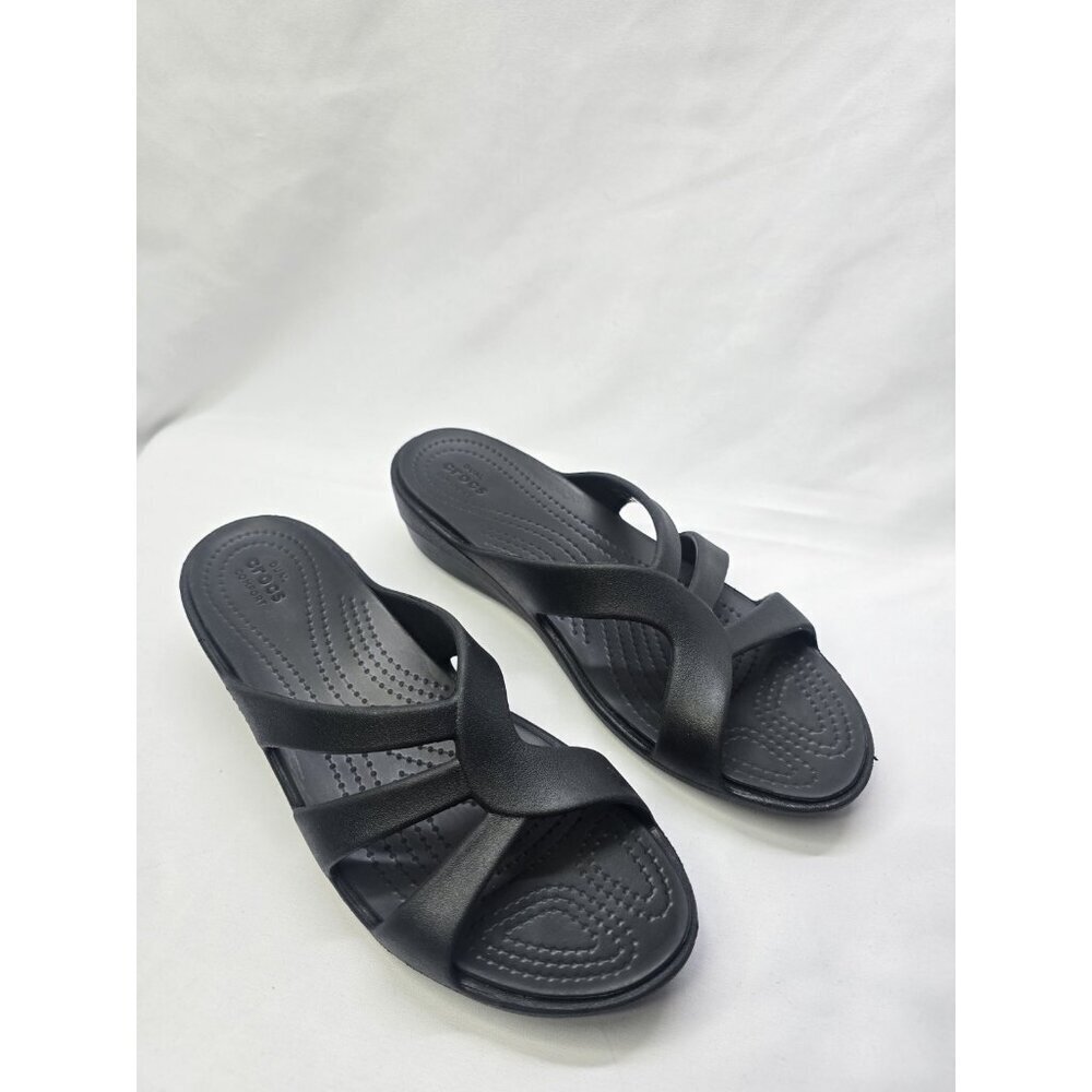 Crocs Women's Sanrah Wedge Strappy Sandals Black Size 10